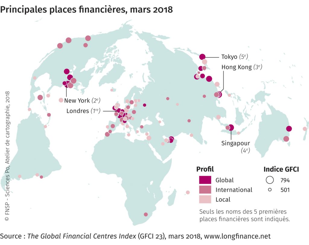 carte des principales places financières