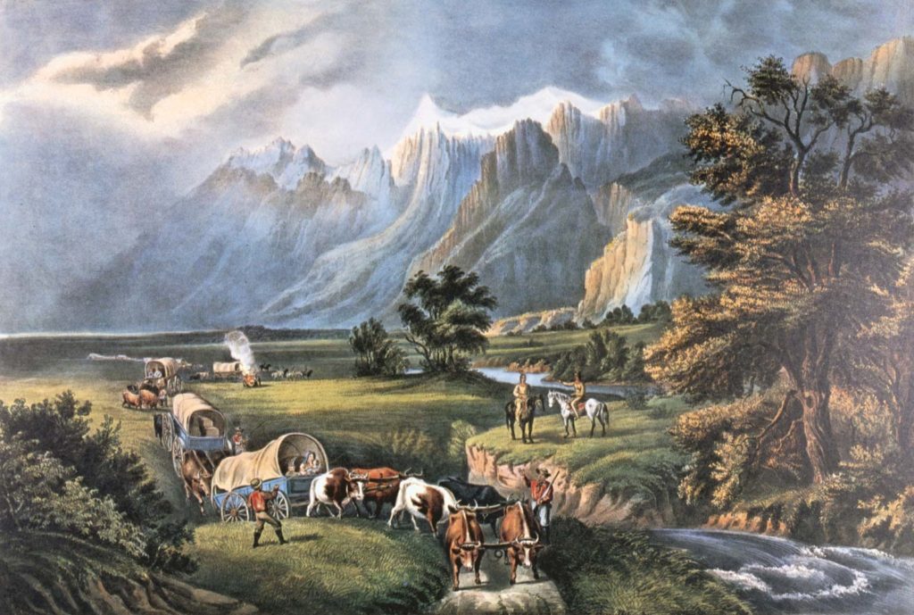 lithographie rocky mountains emigrants crossing the plain