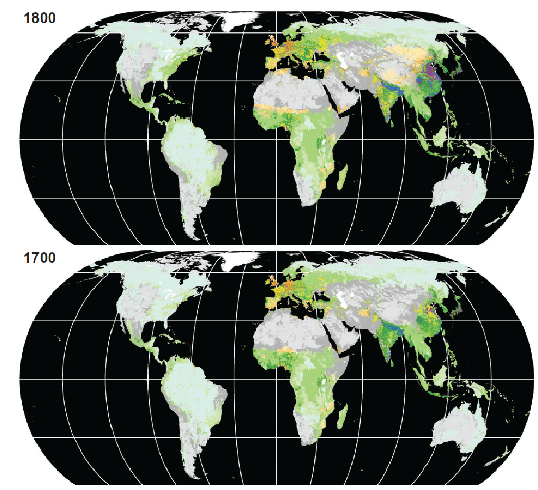 Carte globale des biomes humains 1700 1800